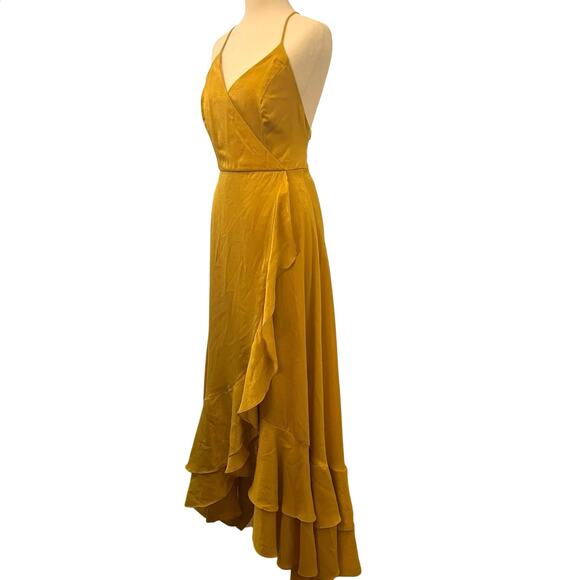 Lulus In Love Forever Maxi Dress Small Mustard Yellow Satin Formal Wedding Guest - Picture 6 of 15
